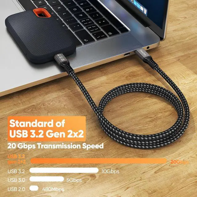 Alt view image 3 of 7 - USB C Monitor Cable 6Ft, 4K@144Hz Video Display /20Gbps Data /100W Charge | USB Type C Video Data Power Cord USBC 3.2 Gen 2 Full Function for Monitor Laptop Docking Station External SSD