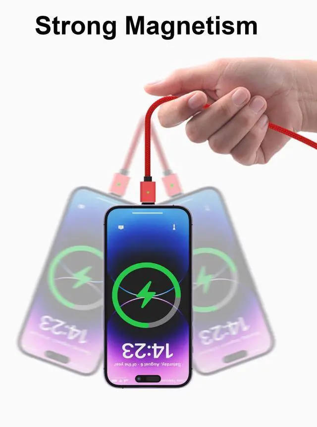 Alt view image 5 of 7 - Magnetic Charging Cable 3A Fast Charging (4-Pack, 3.3/3.3/6.6/6.6 ft) 3 in 1 Magnetic Phone Charger, 480Mbps Data Transfer, USB A to Type C Charger Cable USB-C/Iproduct Micro USB Device (Deep Red)