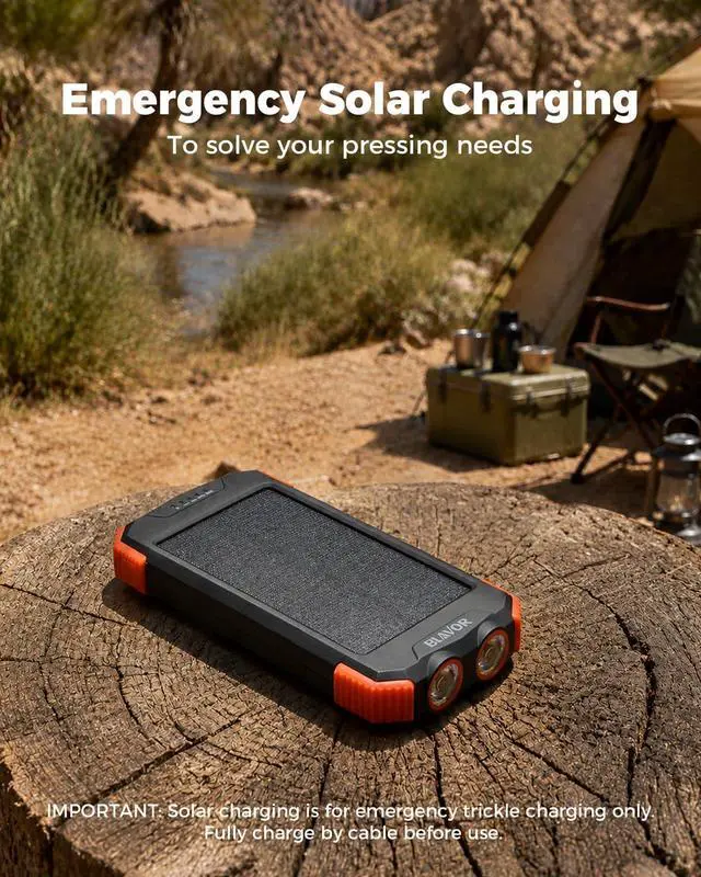 Alt view image 6 of 7 - Solar Power Bank 10,000mAh Portable Wireless Charger for Cell Phones | 20W USB-C battery pack, battery bank, IPX5 waterproof, 2 flashlights, camping essentials, hiking gear, emergency solar backup
