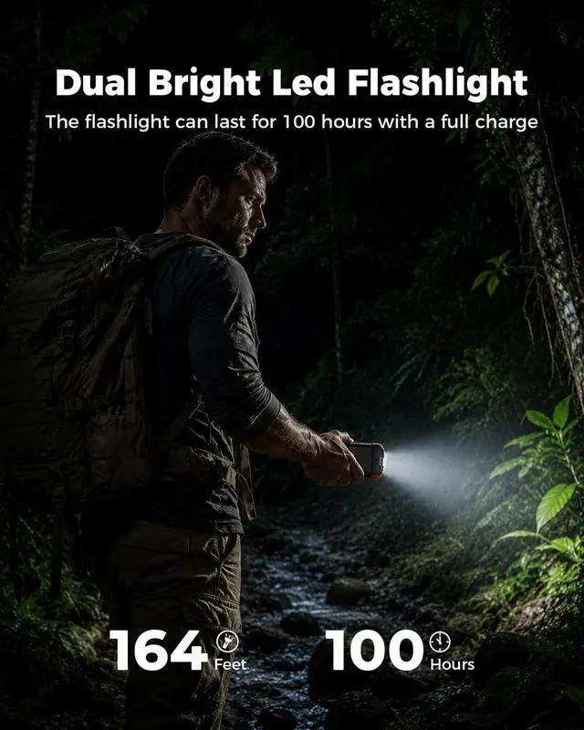 Alt view image 7 of 7 - Solar Power Bank 10,000mAh Portable Wireless Charger for Cell Phones | 20W USB-C battery pack, battery bank, IPX5 waterproof, 2 flashlights, camping essentials, hiking gear, emergency solar backup