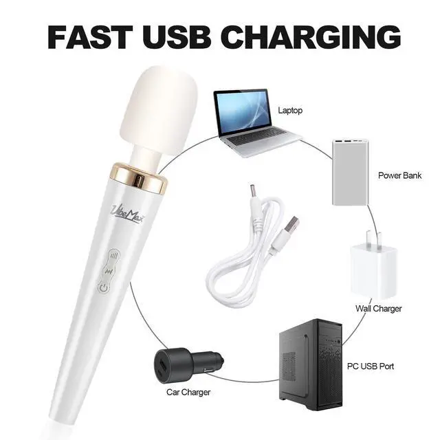 Alt view image 6 of 7 - Rechargeable Handheld Wand Massager Powerful Deep Tissue Muscle Therapy Device with Soft Silicone Head, Multi-Speed Vibrations, Quiet, Portable for Back, Neck, Shoulders & Body
