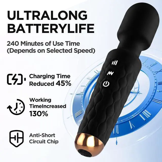 Alt view image 2 of 7 - Personal Massager - 4H Max Runtime & Ultra-Quiet - Waterproof - 20 Modes 8 Speeds for Deep Tissue Back Massage, Post-Workout Recovery and Neck Muscle Relaxation(Black)