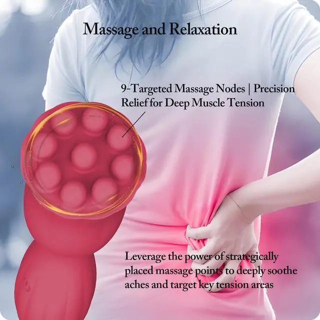 Alt view image 7 of 7 - Handheld Mini Massager, 10 Adjustable Speeds, Waterproof, Bionic Design with 9 Massage Nodes, 5.12 Inch, Skin-Friendly Silicone, USB Rechargeable, Full Body Relief for Head, Neck, Shoulder & Back, Red