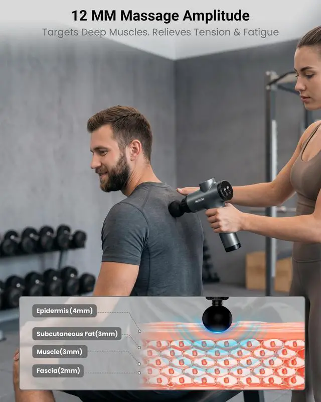 Alt view image 6 of 7 - Massage Gun, Deep Tissue Percussion Massager 30 Speeds for Pain Relief | Handheld Electric Back & Neck Muscle Massager with 6 Massage Heads for Athletes, Men & Women (Gray)