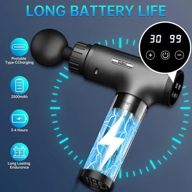 Alt view image 6 of 7 - Massage Gun Deep Tissue 30 Speeds 6 Heads, Grey | Quiet Handheld Percussion Massager for Back & Shoulder Pain, Ideal Gifts for Mom & Dad, Travel & Office, Athletes & Home Gym