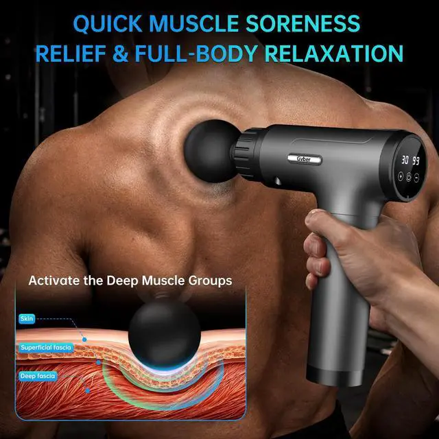 Alt view image 4 of 7 - Massage Gun Deep Tissue 30 Speeds 6 Heads, Grey | Quiet Handheld Percussion Massager for Back & Shoulder Pain, Ideal Gifts for Mom & Dad, Travel & Office, Athletes & Home Gym
