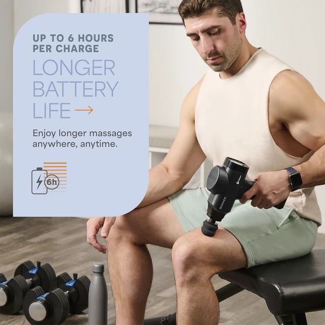 Alt view image 4 of 6 - Sonic Massage Gun Percussion Muscle Massager, 8 Heads & 5 Speeds | Up to 6-Hr Runtime, Deep Tissue Massage Gun for Neck, Back, Calves, Quads, Feet, Trigger Points & Recovery Support