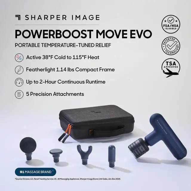 Alt view image 2 of 7 - Powerboost Move Heat & Cold Mini Percussion Massage Gun | Deep Tissue Full Body Back & Shoulder Massager, Handheld Recovery & Pain Relief Tool, Travel Essential, Gift for Men & Women