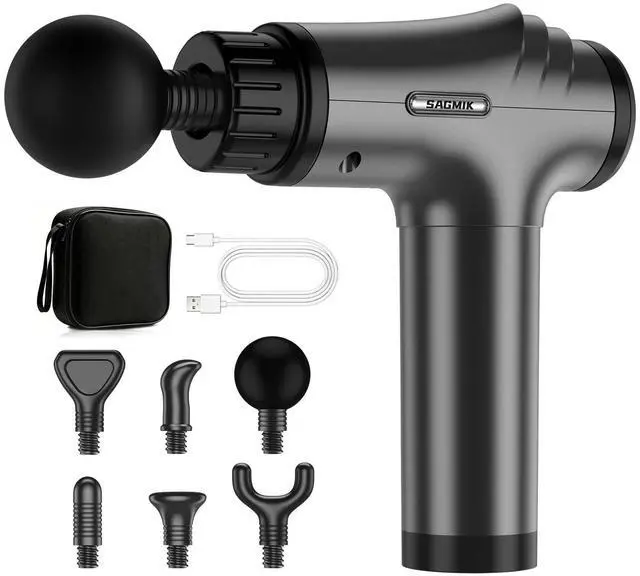 Main image of Massage Gun, 30 Speeds, 6 Heads, Quiet Deep Tissue Muscle Massager | Mini handheld percussion massager for back, neck, shoulders and body; ideal for athletes, workouts and muscle recovery.