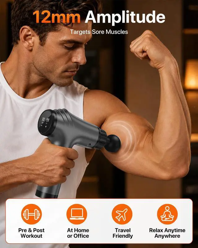 Alt view image 2 of 7 - Massage Gun, 30 Speeds, 6 Heads, Quiet Deep Tissue Muscle Massager | Mini handheld percussion massager for back, neck, shoulders and body; ideal for athletes, workouts and muscle recovery.