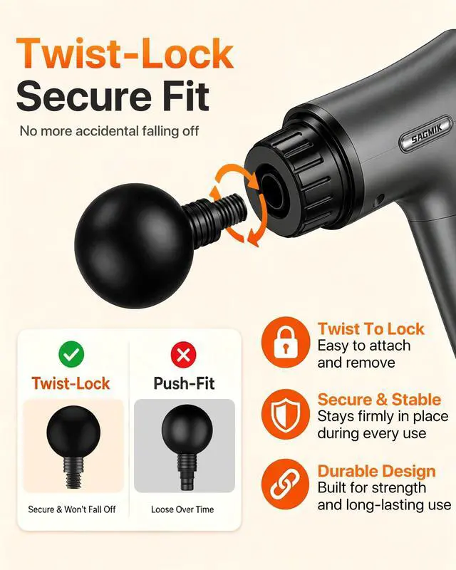 Alt view image 5 of 7 - Massage Gun, 30 Speeds, 6 Heads, Quiet Deep Tissue Muscle Massager | Mini handheld percussion massager for back, neck, shoulders and body; ideal for athletes, workouts and muscle recovery.