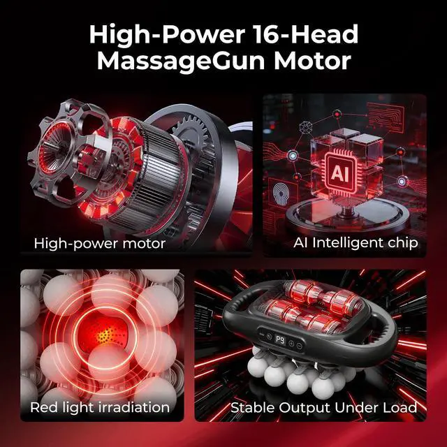 Alt view image 5 of 7 - 16 Head Massage Gun, Deep Tissue Percussion Massager for Athlete with 9 Modes & 9 Speeds, Portable & Quiet Handheld Electric Muscle Massager for Back, Neck and Shoulder
