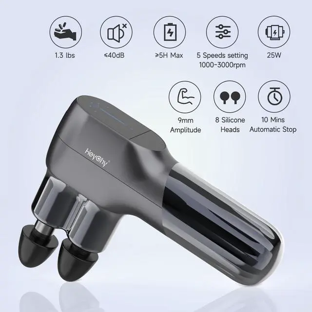 Alt view image 5 of 7 - F5 Dual-Head Massage Gun, 9mm Deep Tissue, 5 Speeds, 4 Heads | Deep Tissue Percussion Massager for Pain Relief, Portable Handheld Muscle Recovery Gun for Athletes, Travel