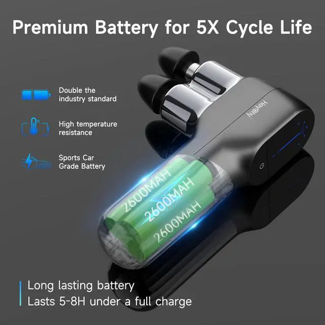 Alt view image 4 of 7 - F5 Dual-Head Massage Gun, 9mm Deep Tissue, 5 Speeds, 4 Heads | Deep Tissue Percussion Massager for Pain Relief, Portable Handheld Muscle Recovery Gun for Athletes, Travel