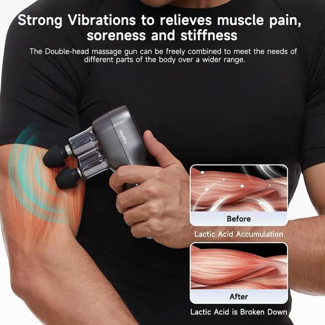 Alt view image 3 of 7 - F5 Dual-Head Massage Gun, 9mm Deep Tissue, 5 Speeds, 4 Heads | Deep Tissue Percussion Massager for Pain Relief, Portable Handheld Muscle Recovery Gun for Athletes, Travel