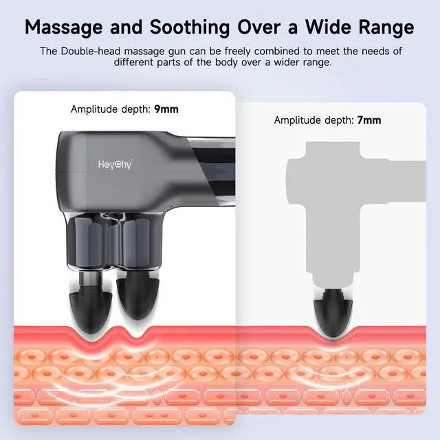 Alt view image 2 of 7 - F5 Dual-Head Massage Gun, 9mm Deep Tissue, 5 Speeds, 4 Heads | Deep Tissue Percussion Massager for Pain Relief, Portable Handheld Muscle Recovery Gun for Athletes, Travel