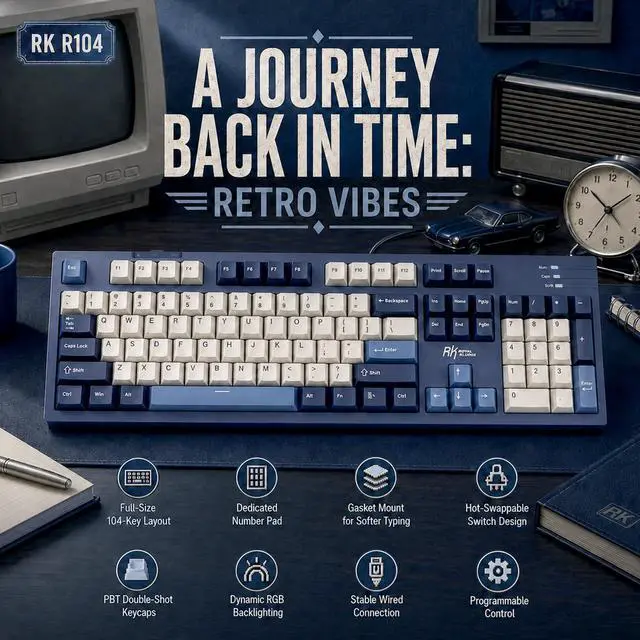 Alt view image 2 of 7 - R104 Wired Mechanical Keyboard Full Size, Gasket Mount | 104 Keys PBT Keycaps with Number Pad, Dedicated Win/Mac Switch, Pre-lubed Quiet Linear Switches, Custom Keyboard RGB Backlit