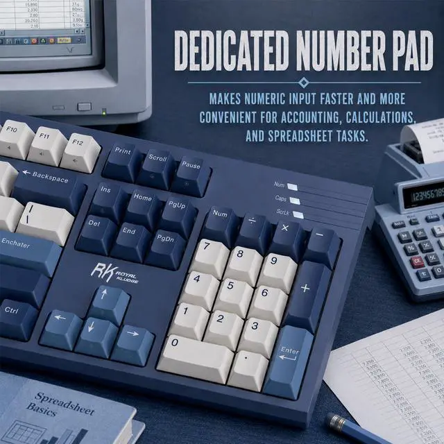 Alt view image 3 of 7 - R104 Wired Mechanical Keyboard Full Size, Gasket Mount | 104 Keys PBT Keycaps with Number Pad, Dedicated Win/Mac Switch, Pre-lubed Quiet Linear Switches, Custom Keyboard RGB Backlit