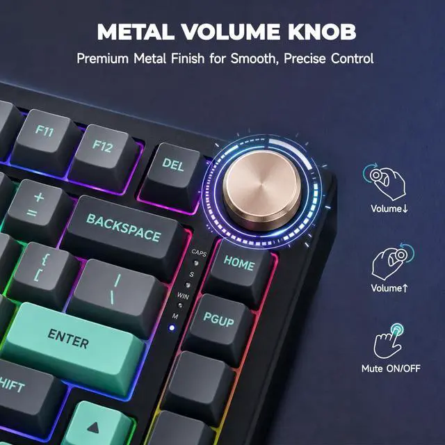 Alt view image 3 of 7 - N75 Wired 75% Compact Mechanical RGB Gaming Keyboard with Media Knob | Custom Gasket Mount Keyboard, RGB Backlit & PBT Keycaps Computer Keyboard, Hot Swappable Pre-lubed Dynamic Silver Switch
