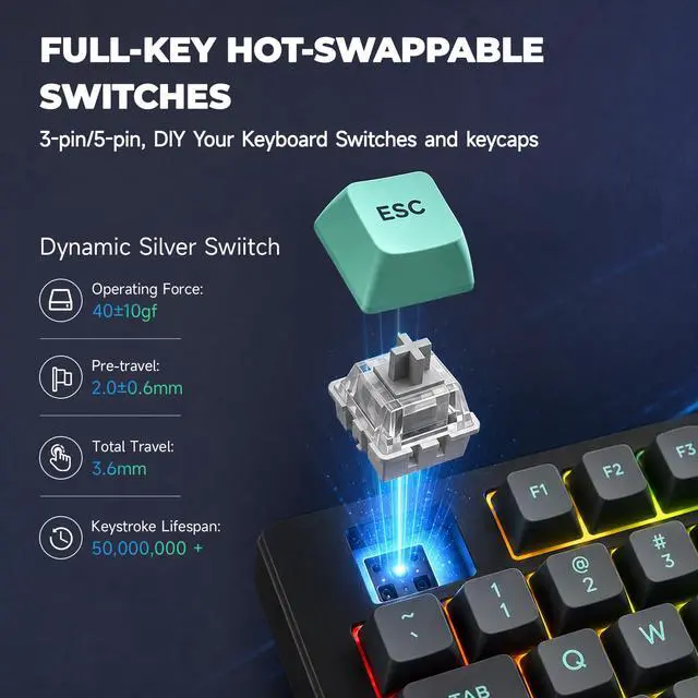 Alt view image 4 of 7 - N75 Wired 75% Compact Mechanical RGB Gaming Keyboard with Media Knob | Custom Gasket Mount Keyboard, RGB Backlit & PBT Keycaps Computer Keyboard, Hot Swappable Pre-lubed Dynamic Silver Switch