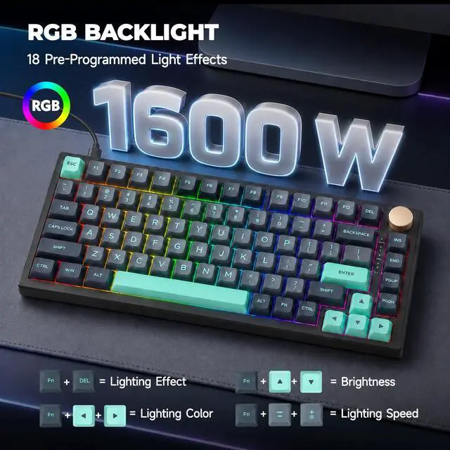 Alt view image 5 of 7 - N75 Wired 75% Compact Mechanical RGB Gaming Keyboard with Media Knob | Custom Gasket Mount Keyboard, RGB Backlit & PBT Keycaps Computer Keyboard, Hot Swappable Pre-lubed Dynamic Silver Switch