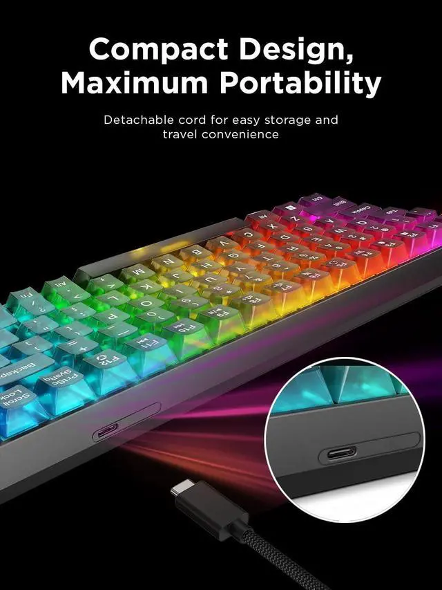 Alt view image 4 of 7 - Legion K510 Mini Pro Wired Mechanical Gaming Keyboard - 75% Compact Design, RGB Illumination, Hot-Swappable Mechanical Switches, Programable Keys