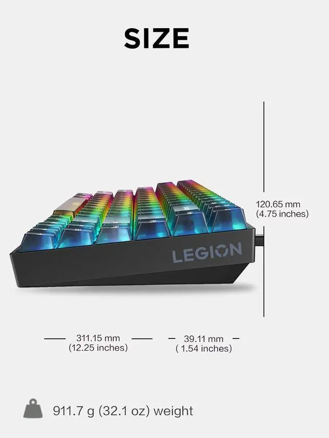 Alt view image 6 of 7 - Legion K510 Mini Pro Wired Mechanical Gaming Keyboard - 75% Compact Design, RGB Illumination, Hot-Swappable Mechanical Switches, Programable Keys