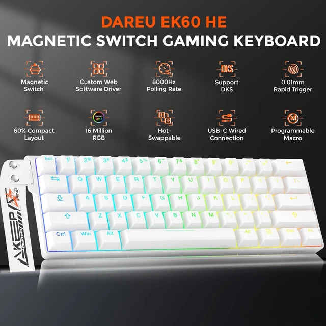 Alt view image 2 of 7 - EK60 HE Hall Effect Magnetic Switch Mechanical Gaming Keyboard 60% | Rapid Trigger,0.01mm RT Accuracy Adjustable,SOCD,8000Hz Polling,Hot Swappable,RGB Backlit,TKL,Wired,for Laptop/PC