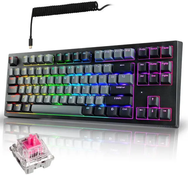 Main image of Phantom+ Elite 87 Key RGB Mechanical Gaming Keyboard | 3 Mode Wireless Bluetooth 5.0 2.4GHz & USB C Wired | Hot Swappable 5 Pin | Double Shot PBT Keycaps | Wraith Pink Switch - Black