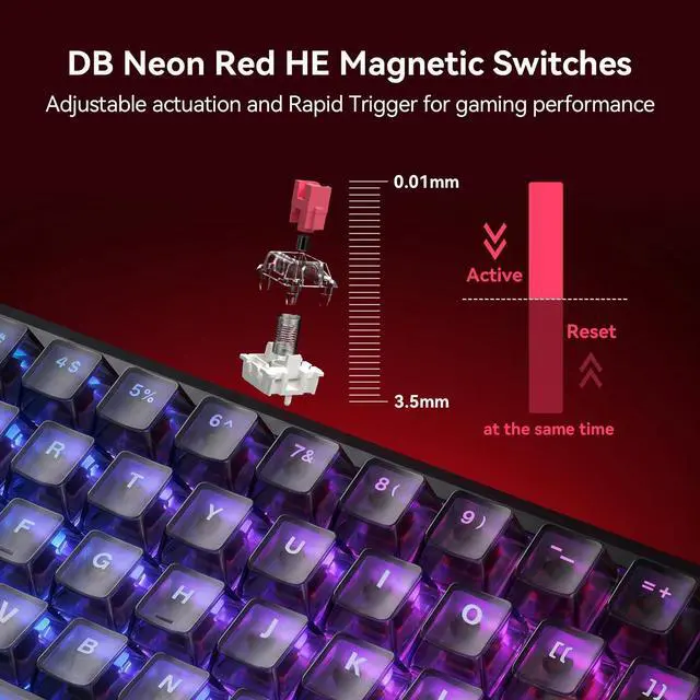 Alt view image 3 of 7 - Flux 68 HE Mechanical Gaming Keyboard Rapid Trigger with Adjustable Actuation 0.01-3.5 mm, Hall Effect Magnetic Switch, 8000Hz Polling, RGB Backlit, 65% Wired Keyboard for PC Laptop Gamer