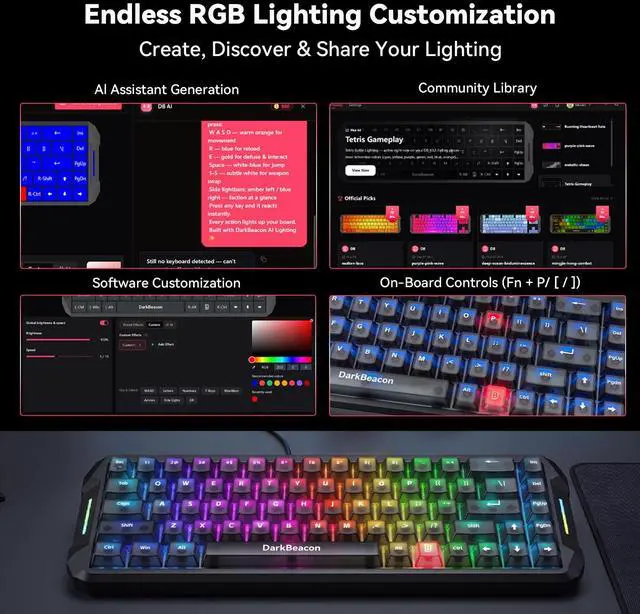 Alt view image 5 of 7 - Flux 68 HE Mechanical Gaming Keyboard Rapid Trigger with Adjustable Actuation 0.01-3.5 mm, Hall Effect Magnetic Switch, 8000Hz Polling, RGB Backlit, 65% Wired Keyboard for PC Laptop Gamer