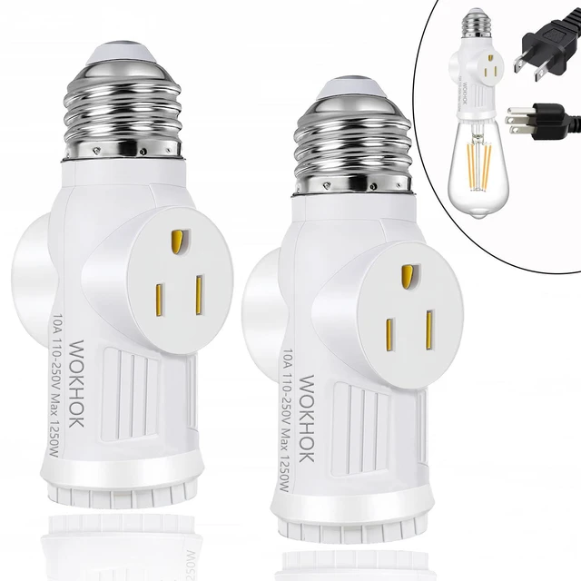 Main image of Light Socket to Plug Adapter,Convert E26 Light Socket to 2/3 Prong Outlet Adapter and Light Bulb Socket,Light Bulb Plug Adapter for Garage Porch,2 Pack(White)