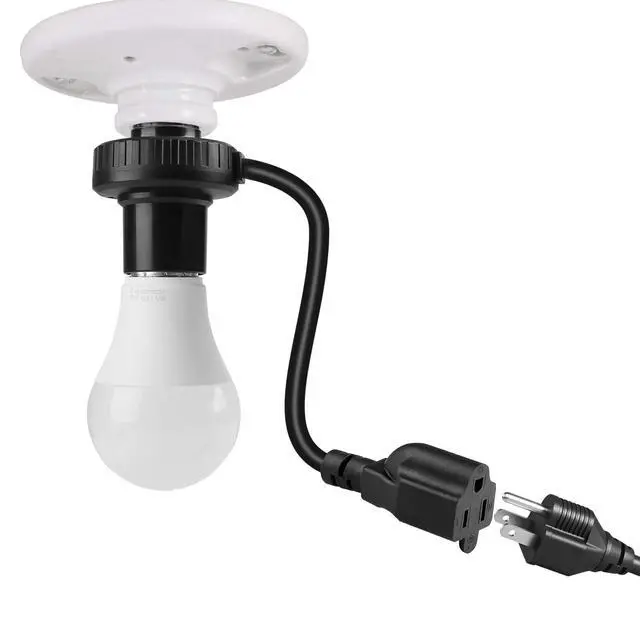 Alt view image 4 of 6 - 3 in 1 Light Socket Outlet Adapter, Support 3 Prong Light Bulb Socket, E26/E27 Light Socket to Plug Adapter with Extension Cord for Garage, Porch, Patio, CCTV Camera(Black)