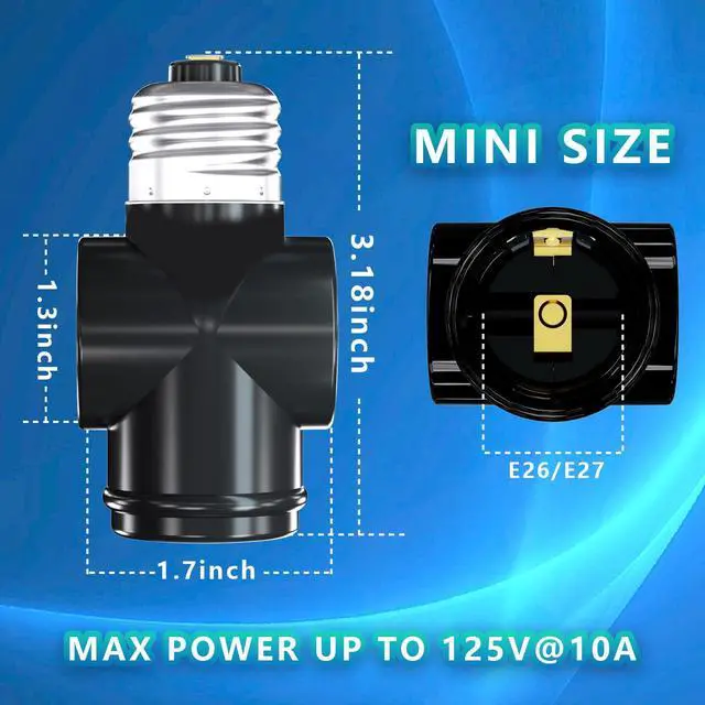 Alt view image 4 of 6 - 2 Pack, Light Socket to Plug Adapter, Convert E26 Light Socket to 3-Prong Outlet Adapter and Light Bulb Socket (Black)