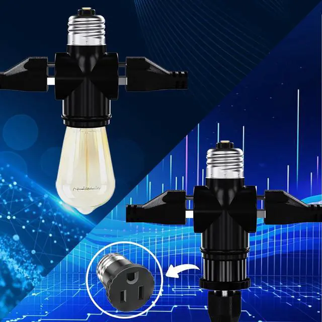 Alt view image 5 of 6 - 2 Pack, Light Socket to Plug Adapter, Convert E26 Light Socket to 3-Prong Outlet Adapter and Light Bulb Socket (Black)