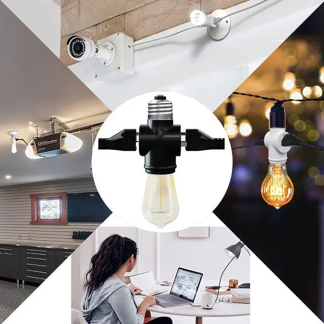 Alt view image 6 of 6 - 2 Pack, Light Socket to Plug Adapter, Convert E26 Light Socket to 3-Prong Outlet Adapter and Light Bulb Socket (Black)