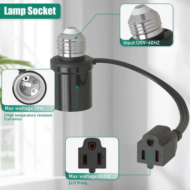 Alt view image 3 of 7 - Light Socket Outlet Adapter, 3 in 1 Light Bulb Plug Adapter, Convert E26/E27 Bulb Socket to 3 Prong Outlet with Extension Cord, Suitable for Outdoor Porch Garage Patio Use 1-Pack