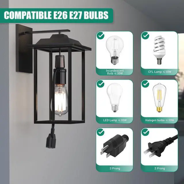 Alt view image 7 of 7 - Light Socket Outlet Adapter, 3 in 1 Light Bulb Plug Adapter, Convert E26/E27 Bulb Socket to 3 Prong Outlet with Extension Cord, Suitable for Outdoor Porch Garage Patio Use 1-Pack