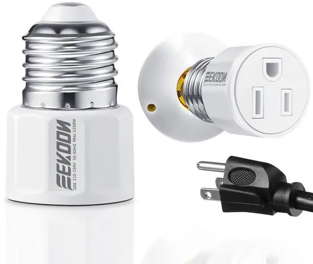Main image of 1 Pack E26/E27 3 Prong Light Bulb Socket Adapter, White | Polarized Light Sockets Outlet Converter, Lights Socket to Plug Adapter, Lights Bulb Plug Adapters for Patio, Garage, Porch