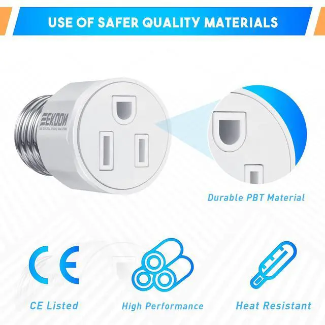 Alt view image 3 of 7 - 1 Pack E26/E27 3 Prong Light Bulb Socket Adapter, White | Polarized Light Sockets Outlet Converter, Lights Socket to Plug Adapter, Lights Bulb Plug Adapters for Patio, Garage, Porch