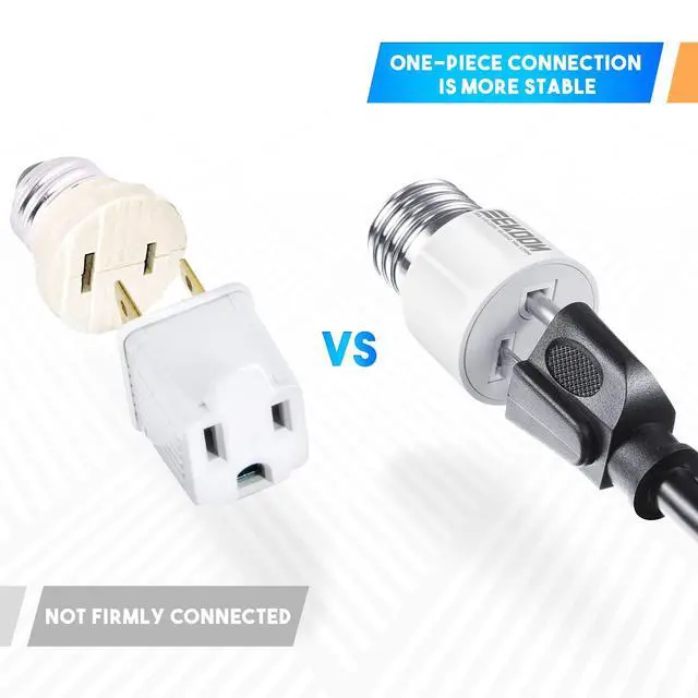 Alt view image 4 of 7 - 1 Pack E26/E27 3 Prong Light Bulb Socket Adapter, White | Polarized Light Sockets Outlet Converter, Lights Socket to Plug Adapter, Lights Bulb Plug Adapters for Patio, Garage, Porch