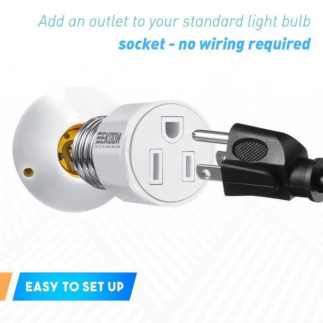 Alt view image 5 of 7 - 1 Pack E26/E27 3 Prong Light Bulb Socket Adapter, White | Polarized Light Sockets Outlet Converter, Lights Socket to Plug Adapter, Lights Bulb Plug Adapters for Patio, Garage, Porch