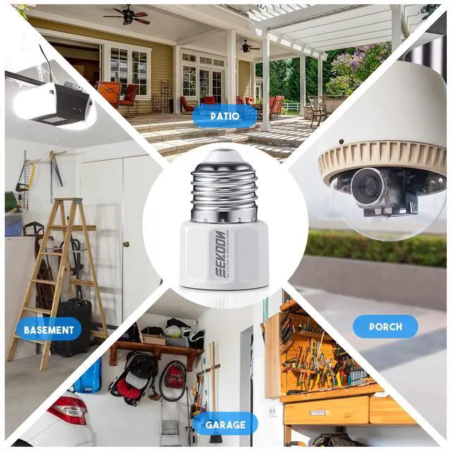 Alt view image 6 of 7 - 1 Pack E26/E27 3 Prong Light Bulb Socket Adapter, White | Polarized Light Sockets Outlet Converter, Lights Socket to Plug Adapter, Lights Bulb Plug Adapters for Patio, Garage, Porch