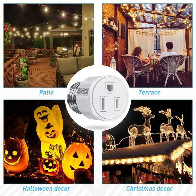 Alt view image 7 of 7 - 1 Pack E26/E27 3 Prong Light Bulb Socket Adapter, White | Polarized Light Sockets Outlet Converter, Lights Socket to Plug Adapter, Lights Bulb Plug Adapters for Patio, Garage, Porch