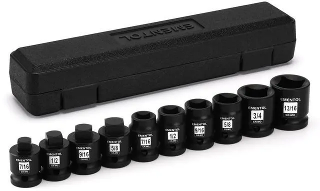 Main image of 10PCS 1/2" Dr. Pipe Plug Socket Set, SAE, CR-MO, Tapered Male Square Drive - 7/16 Inch to 9/16 Inch, Chamfered Female Square Drive - 7/16 Inch to 13/16 Inch
