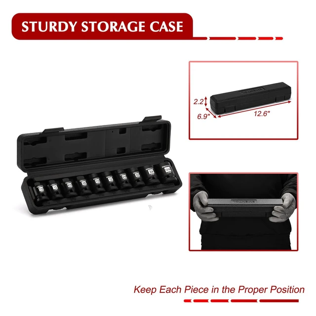 Alt view image 5 of 6 - 10PCS 1/2" Dr. Pipe Plug Socket Set, SAE, CR-MO, Tapered Male Square Drive - 7/16 Inch to 9/16 Inch, Chamfered Female Square Drive - 7/16 Inch to 13/16 Inch