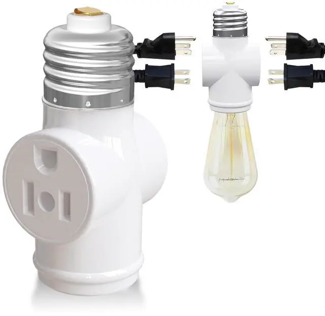 Main image of Light Socket Adapter, Convert E26 Light Socket to 3-Prong Outlet Adapter and Light Bulb Socket, 1 Pack(White)