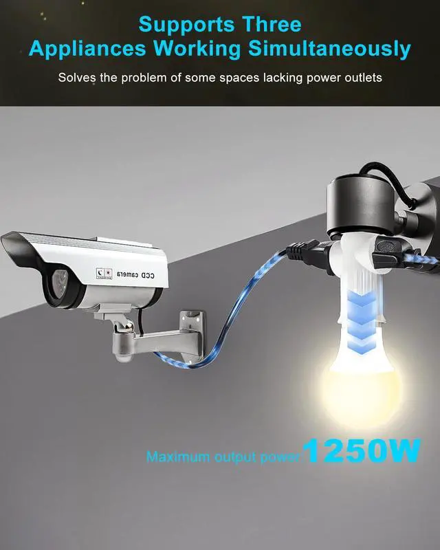 Alt view image 3 of 7 - Light Socket to Plug Adapter, Convert E26 to 3 Prong Outlet and Light Bulb Socket, Polarized, for Garage Porch(White, 2)