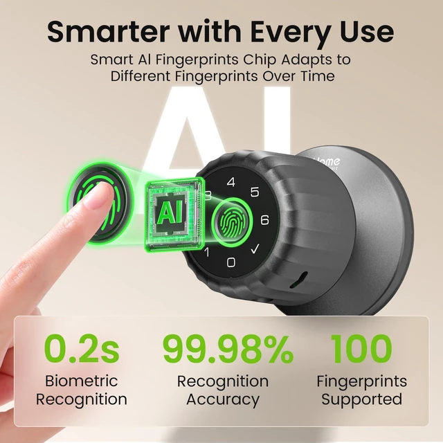 Alt view image 4 of 7 - Fingerprint Door Lock, 4-in-1 Smart Lock with Removable Battery | Smart Fingerprint Door Knob with Keypad, App Control, Black Biometric Door Knob with Lock, Auto Lock for Bedroom, Home Office
