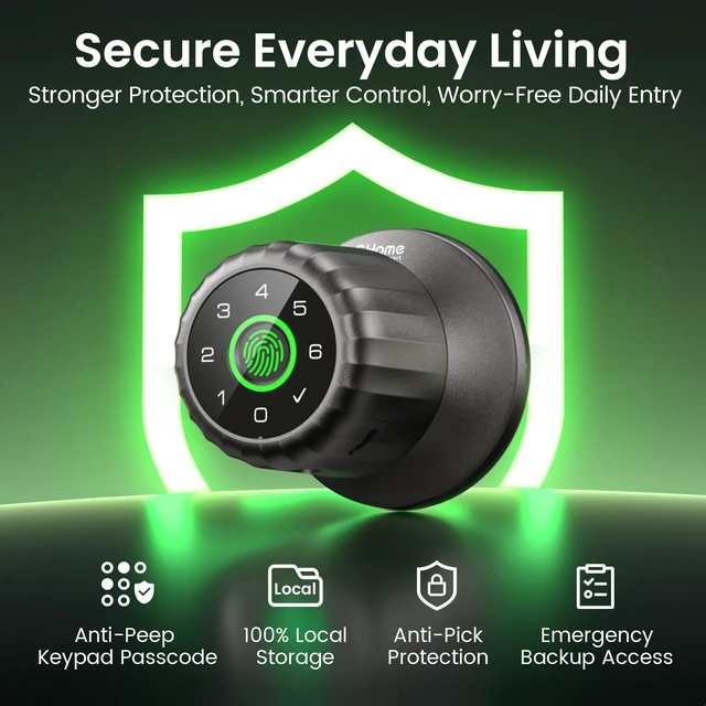 Alt view image 6 of 7 - Fingerprint Door Lock, 4-in-1 Smart Lock with Removable Battery | Smart Fingerprint Door Knob with Keypad, App Control, Black Biometric Door Knob with Lock, Auto Lock for Bedroom, Home Office